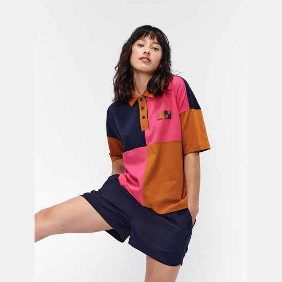 Aigle Short-sleeved Polo Shirts Women Khaki/Navy/Pink ZA-35284